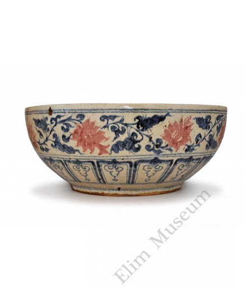 1403 An underglaze red & blue Kylin  in peony big bow of Yuan period